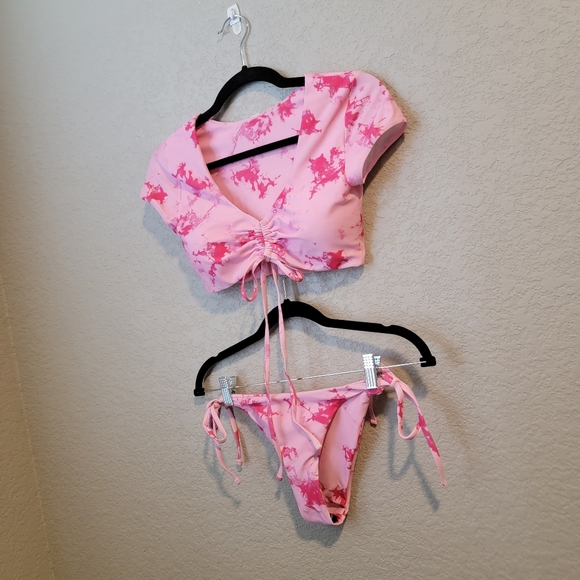 NWT Pink Marble Design Bikini 1 bottom 2 tops - Picture 6 of 10